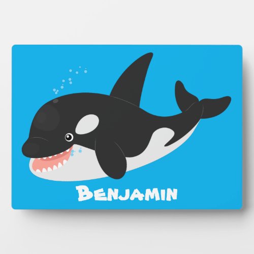 Funny killer whale orca cute cartoon illustration plaque