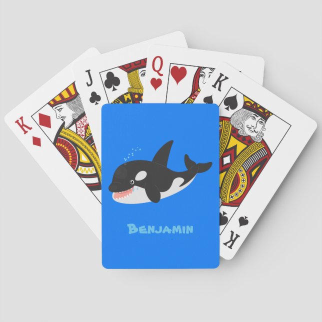 Funny killer whale orca cute cartoon illustration poker cards (Back)