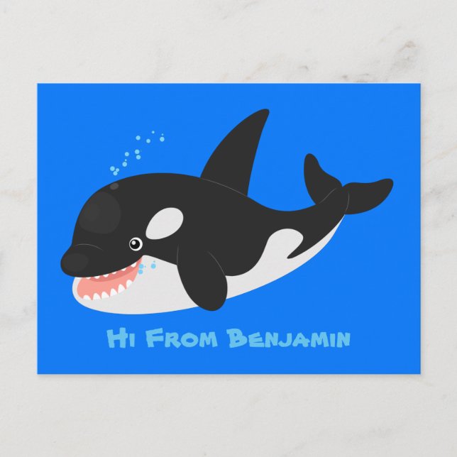 Funny killer whale orca cute cartoon illustration postcard (Front)