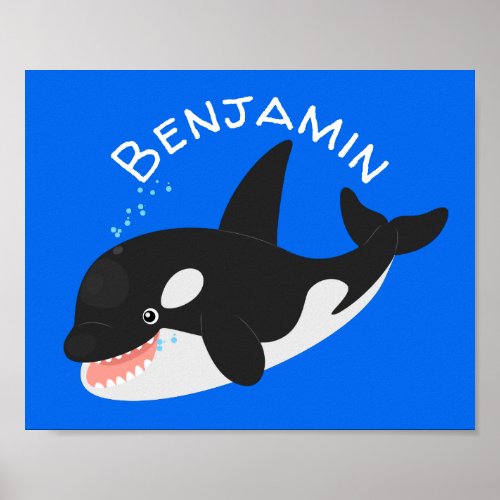 Funny killer whale orca cute cartoon illustration poster