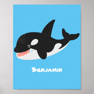 Funny killer whale orca cute cartoon illustration poster