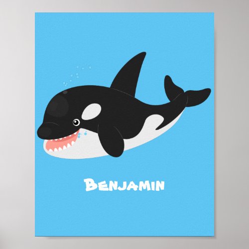 Funny killer whale orca cute cartoon illustration poster