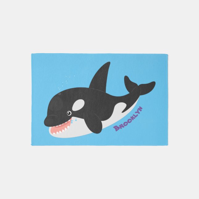 Funny killer whale orca cute cartoon illustration rug (Front)