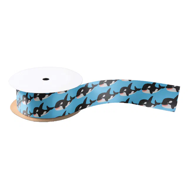 Funny killer whale orca cute cartoon illustration satin ribbon | Zazzle