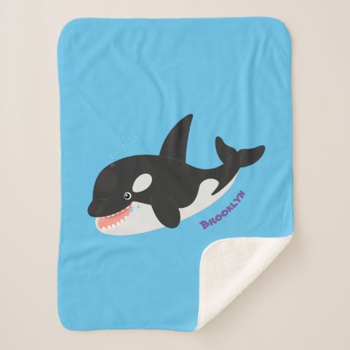 Funny killer whale orca cute cartoon illustration sherpa blanket