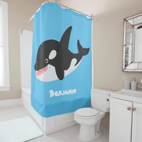 Funny killer whale orca cute cartoon illustration shower curtain