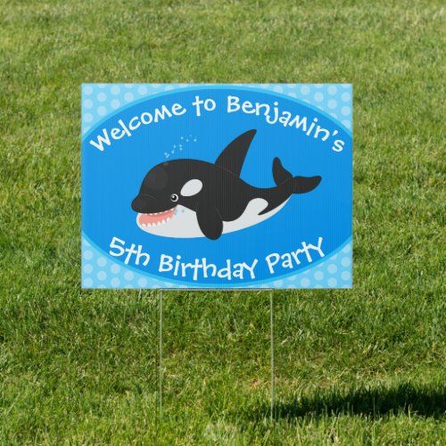 Funny killer whale orca cute cartoon illustration sign