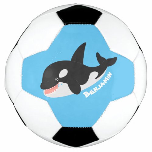 Funny killer whale orca cute cartoon illustration soccer ball