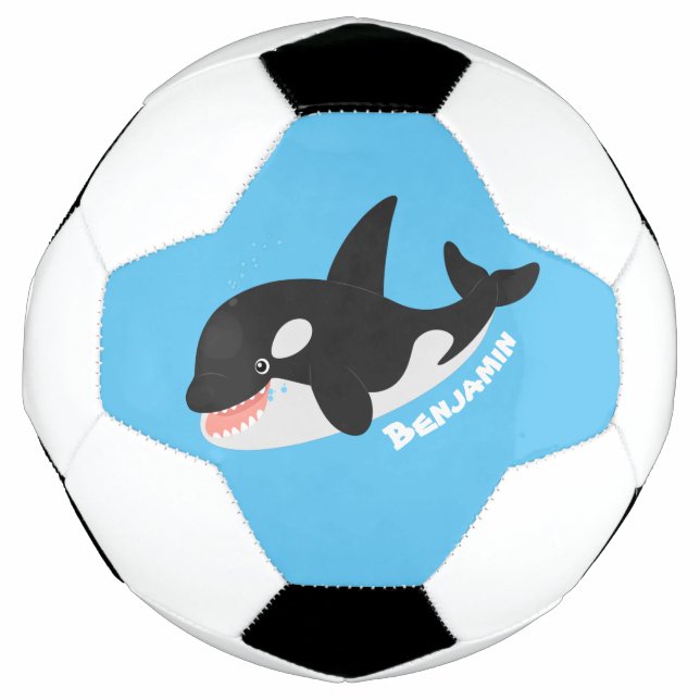 Funny killer whale orca cute cartoon illustration soccer ball (Front)