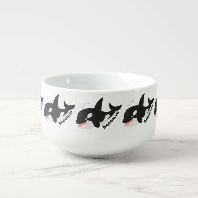 Funny killer whale orca cute cartoon illustration soup mug (Front)