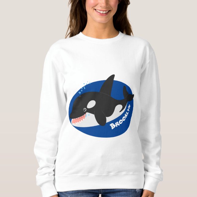 Funny killer whale orca cute cartoon illustration sweatshirt (Front)