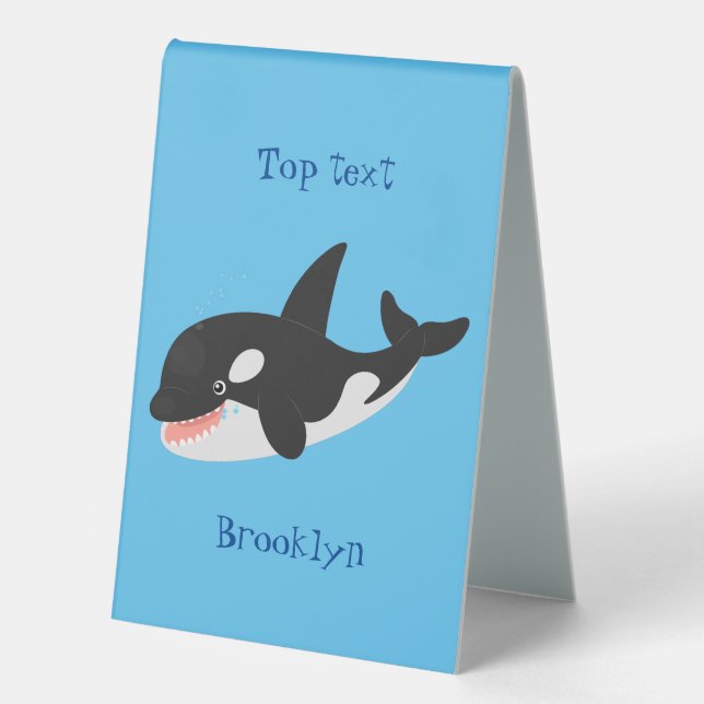 Funny killer whale orca cute cartoon illustration table tent (Front)