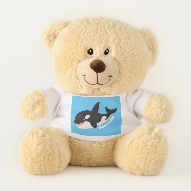 Funny killer whale orca cute cartoon illustration teddy bear (Front)
