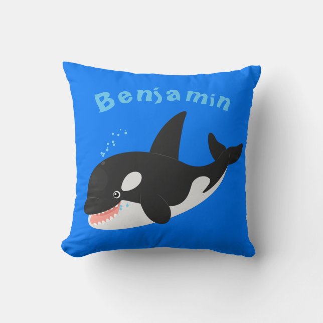 Funny killer whale orca cute cartoon illustration throw pillow (Front)