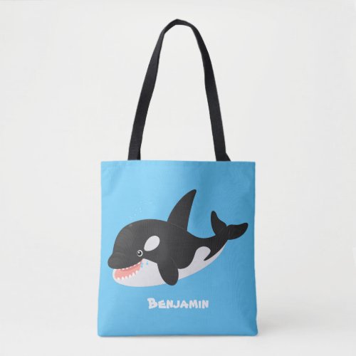 Funny killer whale orca cute cartoon illustration tote bag