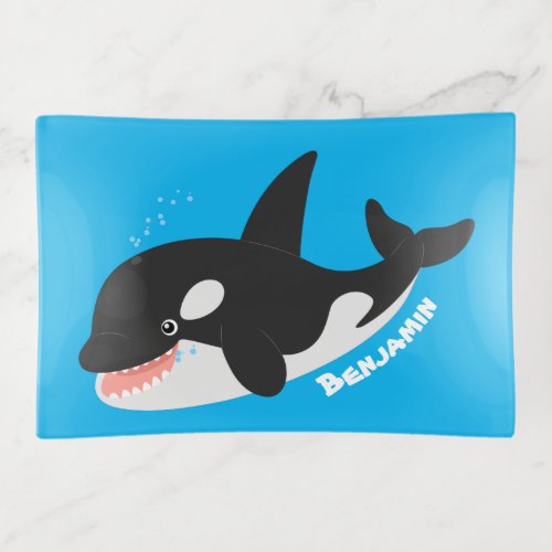 Funny killer whale orca cute cartoon illustration trinket tray