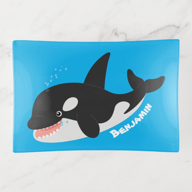 Funny killer whale orca cute cartoon illustration trinket tray (Front)