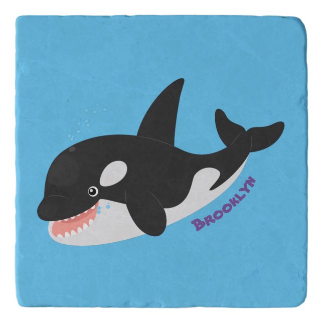 Funny killer whale orca cute cartoon illustration trivet (Front)