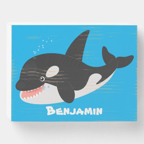 Funny killer whale orca cute cartoon illustration wooden box sign