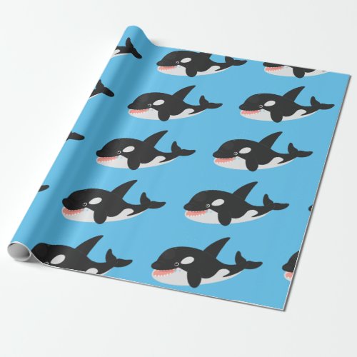 Funny killer whale orca cute cartoon illustration wrapping paper