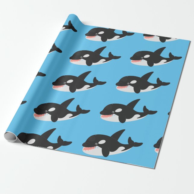 Funny killer whale orca cute cartoon illustration wrapping paper (Unrolled)