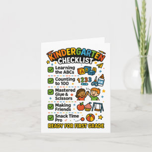 Funny Kindergarten Checklist First Grade Boy Girl Card