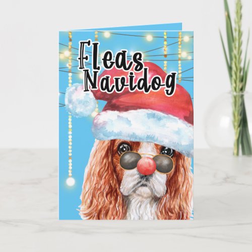 Funny King Charles spaniel Christmas fleas navidog Card