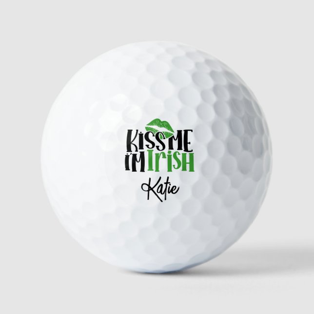 Funny "Kiss Me I’m Irish" Personalized St Patricks Golf Balls (Front)