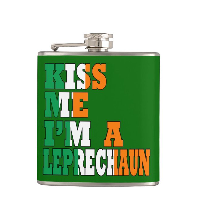 Funny Kiss me I'm a leprechaun Hip Flask (Front)
