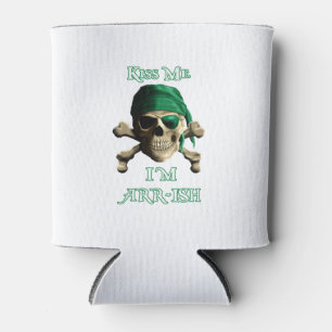 Funny Kiss Me Irish Jolly Roger Pirate Skull Can Cooler