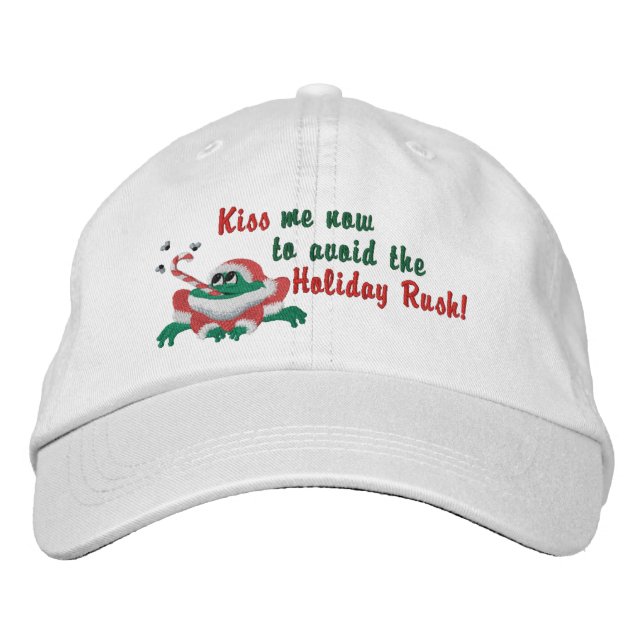 Funny Kiss Me Now Frog Embroidered Baseball Hat (Front)