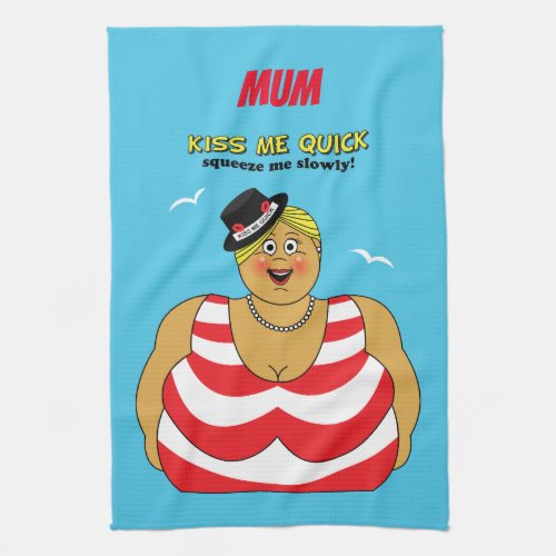Funny Kiss Me Quick British Seaside Swimsuit Lady Kitchen Towel
