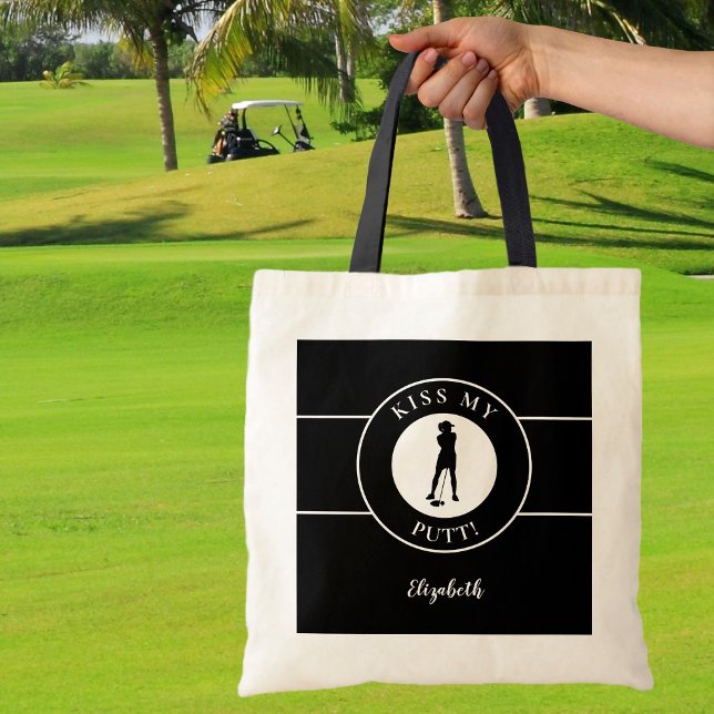 Funny Kiss My Putt Golfer For Her Black White Cute Tote Bag (Creator Uploaded)