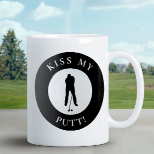 Funny Kiss My Putt Golfer Humor Silhouette Black Coffee Mug