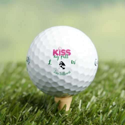 Funny Kiss My Putt Monogram Named Feminine Golf Balls