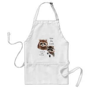 Funny, Kiss the Cook Cute Raccoon Humor Quote Adult Apron