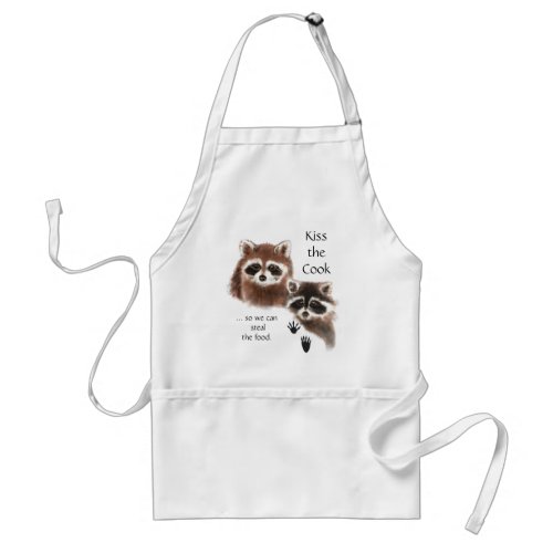 Funny Kiss the Cook Cute Raccoon Humor Quote Adult Apron