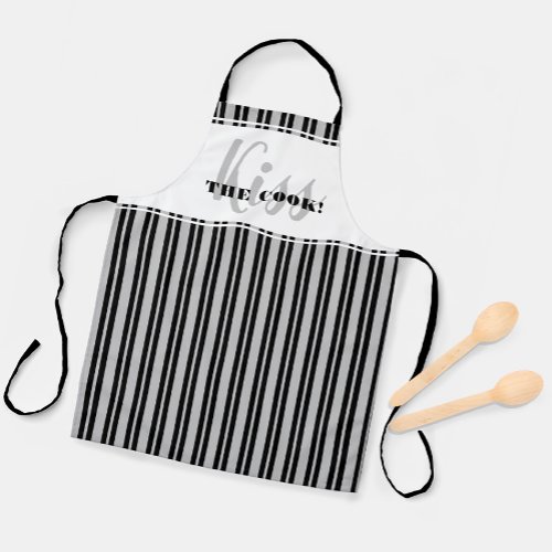 Funny Kiss The Cook Modern Humor Black White Gray Apron