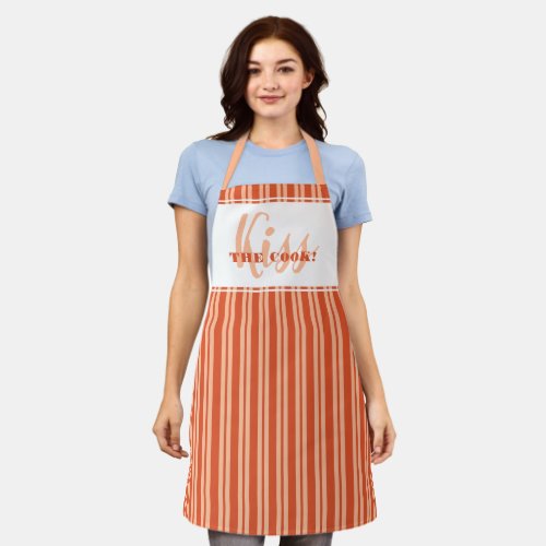 Funny Kiss The Cook Modern Humor Peach Orange Cute Apron