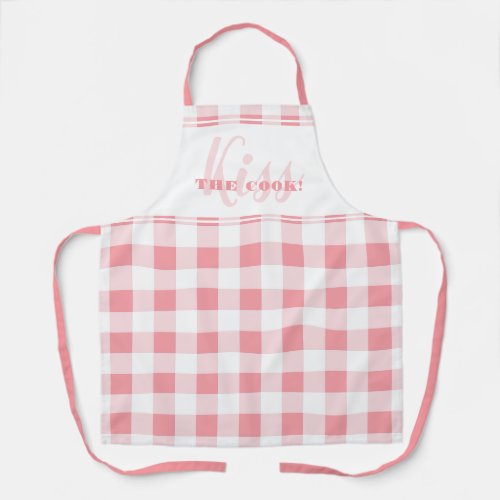 Funny Kiss The Cook Quote Gingham Check Pink Girly Apron