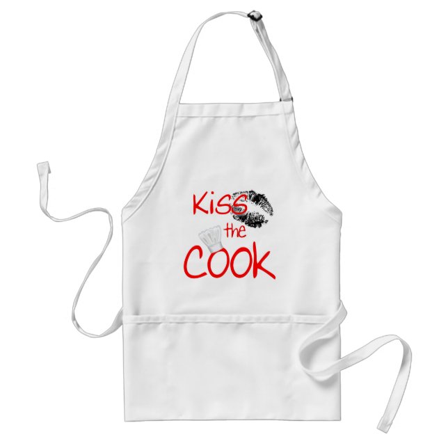 Funny Kiss the Cook with Lips Chef Hat Adult Apron (Front)