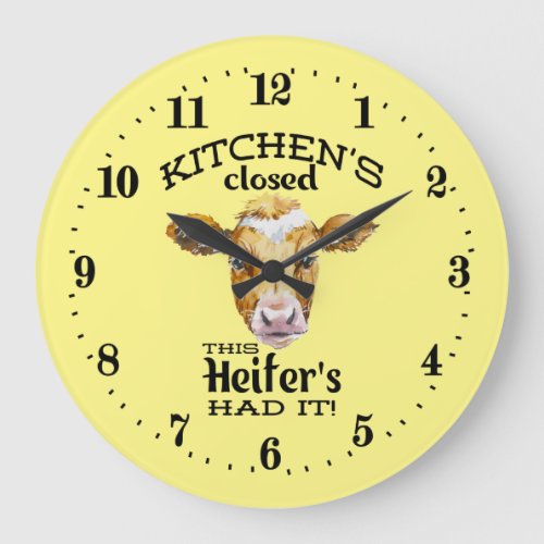 funny Kitchen cow word art Large Clock