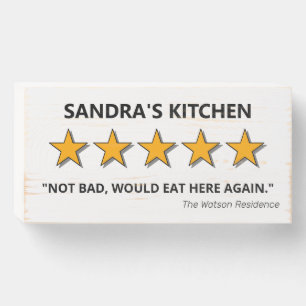 Funny Kitchen Decor   Name Good Review Wooden Box Sign