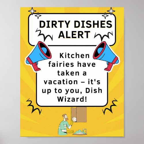 Funny Kitchen Poster _ Dirty Dishes Alert for Men