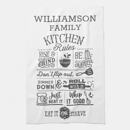 Funny Kitchen Rules Subway Art Personalized Kitchen Towel