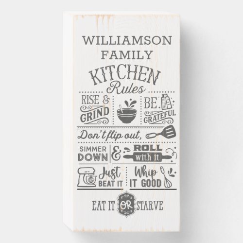 Funny Kitchen Rules Subway Art Personalized Wooden Box Sign