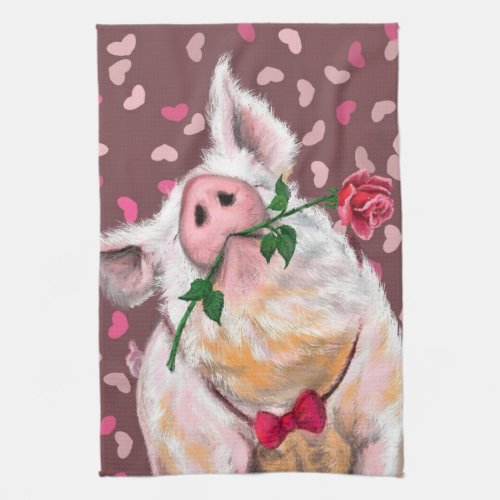 Funny Kitchen Towel Gentleman Pig with Rose