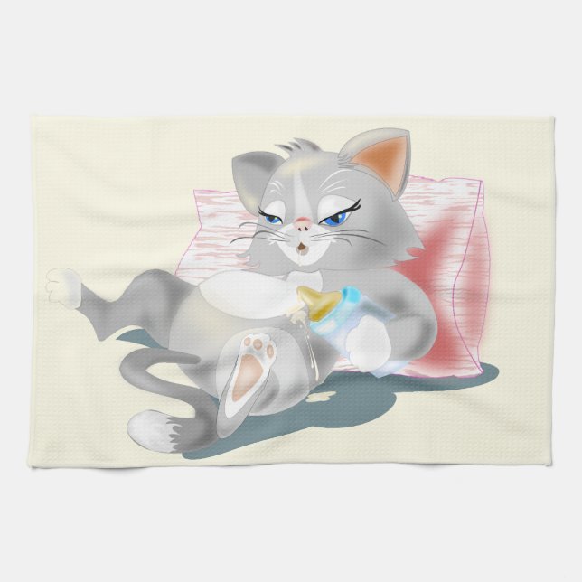 Funny Kitchen Towel with Baby Cat - Customizable (Horizontal)