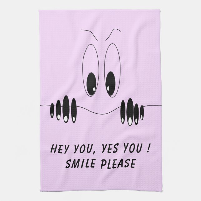 Funny Kitchen Towel with Curiosity Eyes - Smile (Vertical)
