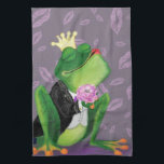 Funny Kitchen Towel with Frog Prince - Kiss<br><div class="desc">Frog Prince Funny Kitchen Towels - MIGNED Painting Design</div>